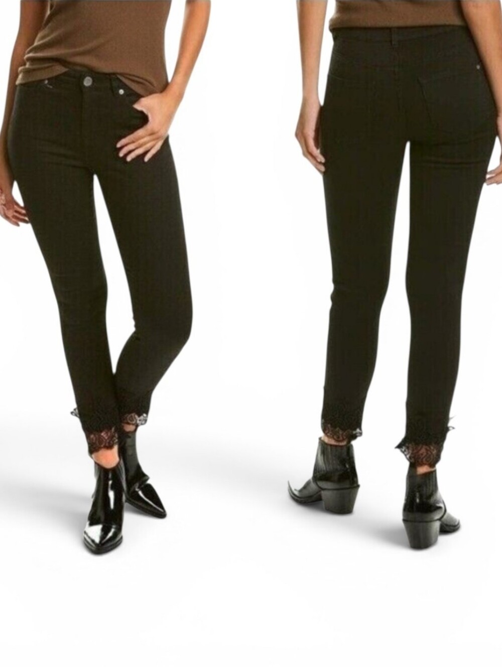 Ted Baker London Alesiaa Lace Hem Skinny Jeans Women's Black NWT Size 27